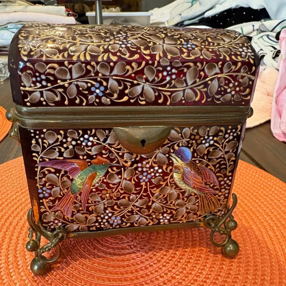 Rare Moser Vintage Antique 19 th century Bohemian Ornate enameled trinket box - Picture 6 of 14